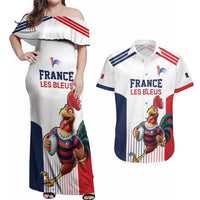 France Rugby Custom Couples Matching Off Shoulder Maxi Dress and Hawaiian Shirt Come on Les Bleus White Style