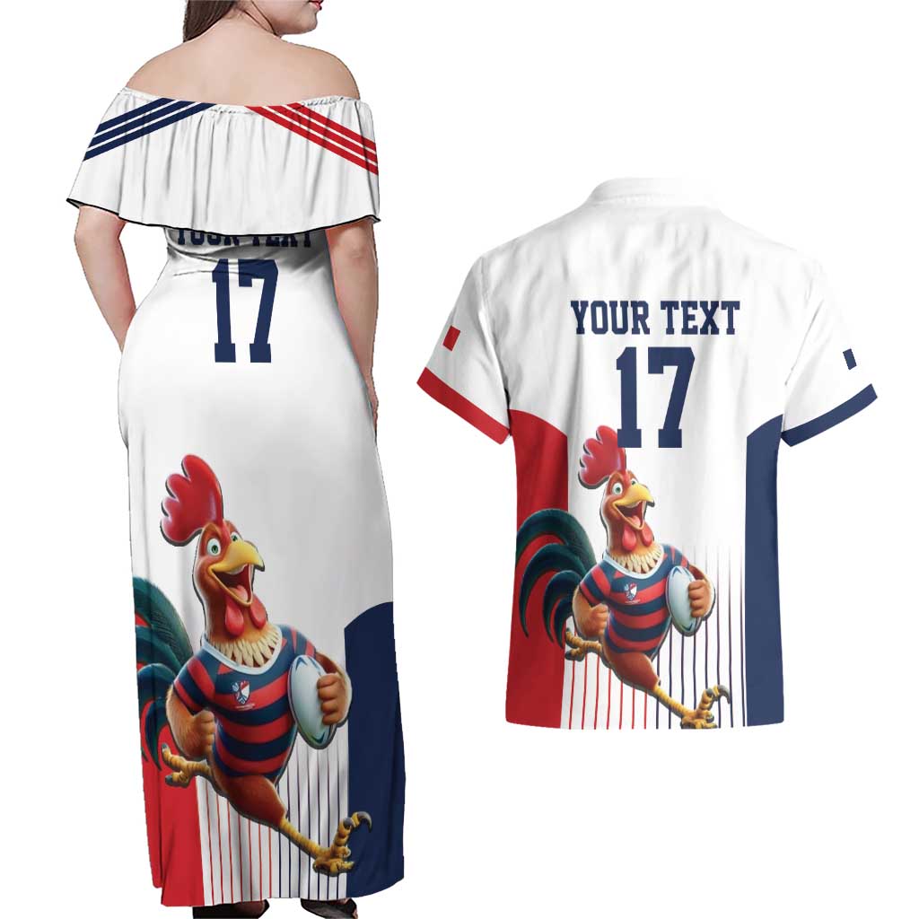 France Rugby Custom Couples Matching Off Shoulder Maxi Dress and Hawaiian Shirt Come on Les Bleus White Style