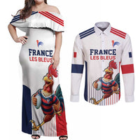 France Rugby Custom Couples Matching Off Shoulder Maxi Dress and Long Sleeve Button Shirt Come on Les Bleus White Style