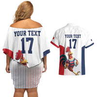 France Rugby Custom Couples Matching Off Shoulder Short Dress and Hawaiian Shirt Come on Les Bleus White Style