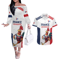 France Rugby Custom Couples Matching Off The Shoulder Long Sleeve Dress and Hawaiian Shirt Come on Les Bleus White Style