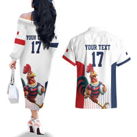 France Rugby Custom Couples Matching Off The Shoulder Long Sleeve Dress and Hawaiian Shirt Come on Les Bleus White Style