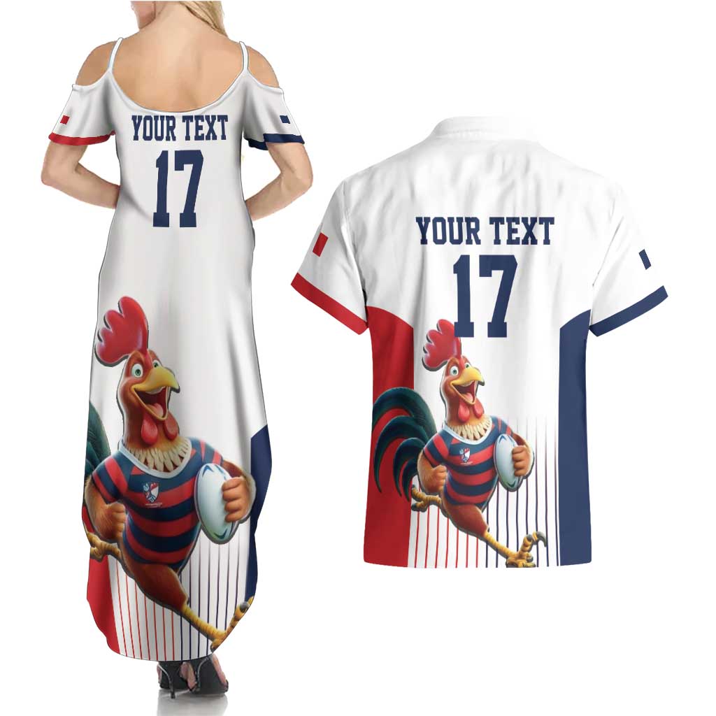 France Rugby Custom Couples Matching Summer Maxi Dress and Hawaiian Shirt Come on Les Bleus White Style