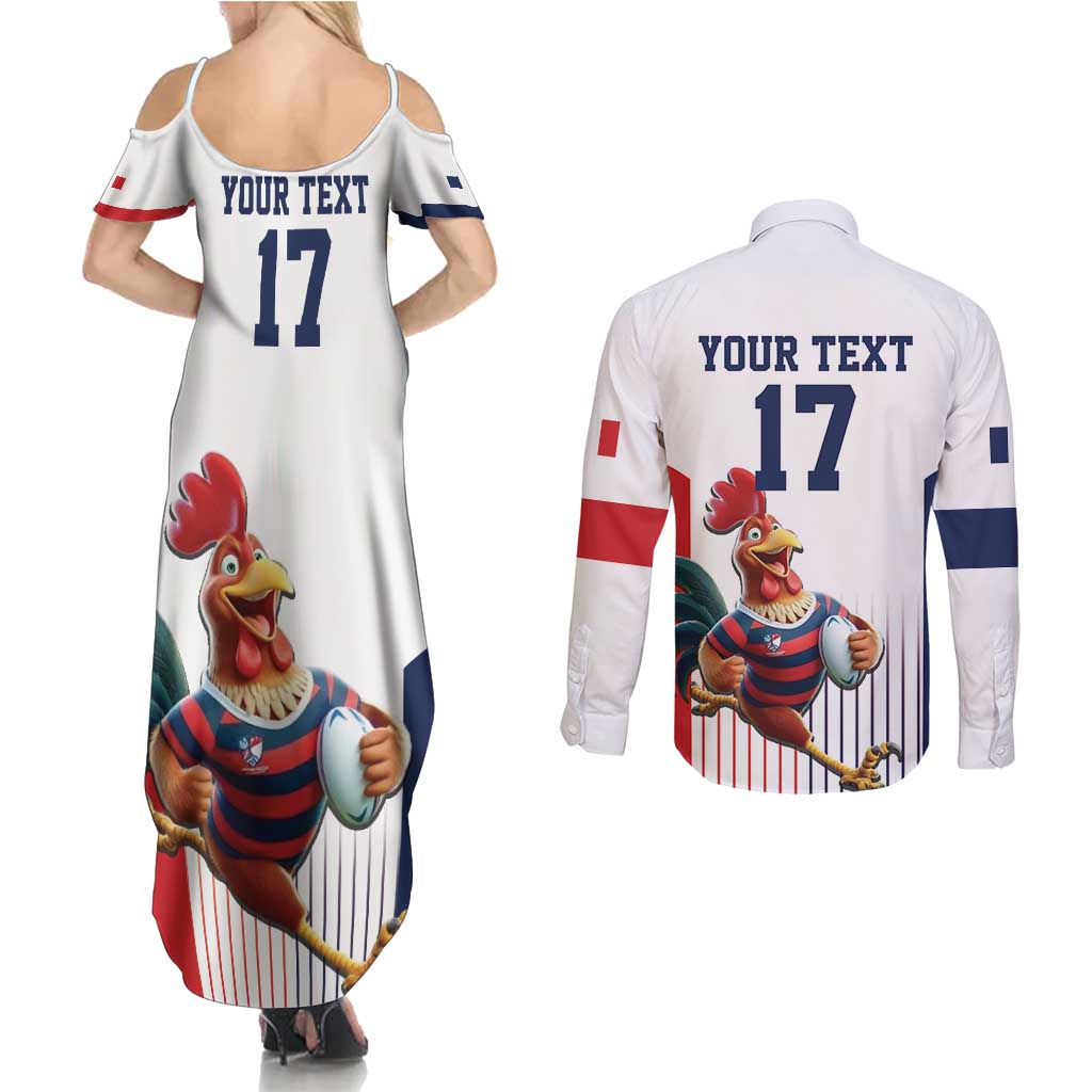 France Rugby Custom Couples Matching Summer Maxi Dress and Long Sleeve Button Shirt Come on Les Bleus White Style