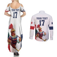 France Rugby Custom Couples Matching Summer Maxi Dress and Long Sleeve Button Shirt Come on Les Bleus White Style