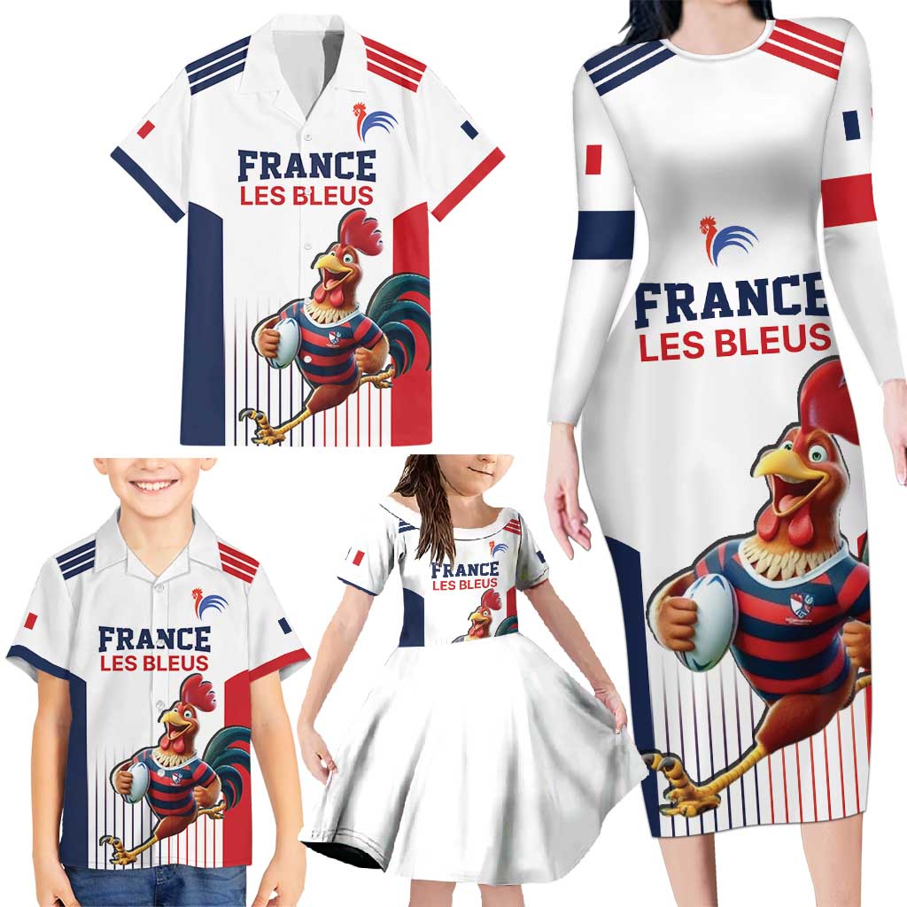 France Rugby Custom Family Matching Long Sleeve Bodycon Dress and Hawaiian Shirt Come on Les Bleus White Style