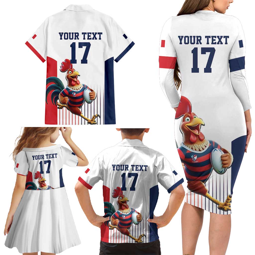 France Rugby Custom Family Matching Long Sleeve Bodycon Dress and Hawaiian Shirt Come on Les Bleus White Style