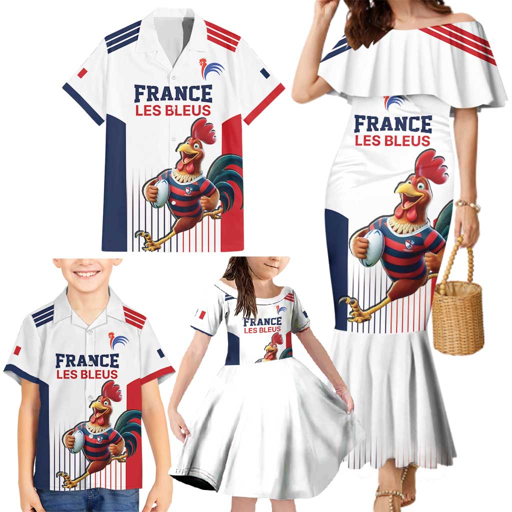 France Rugby Custom Family Matching Mermaid Dress and Hawaiian Shirt Come on Les Bleus White Style