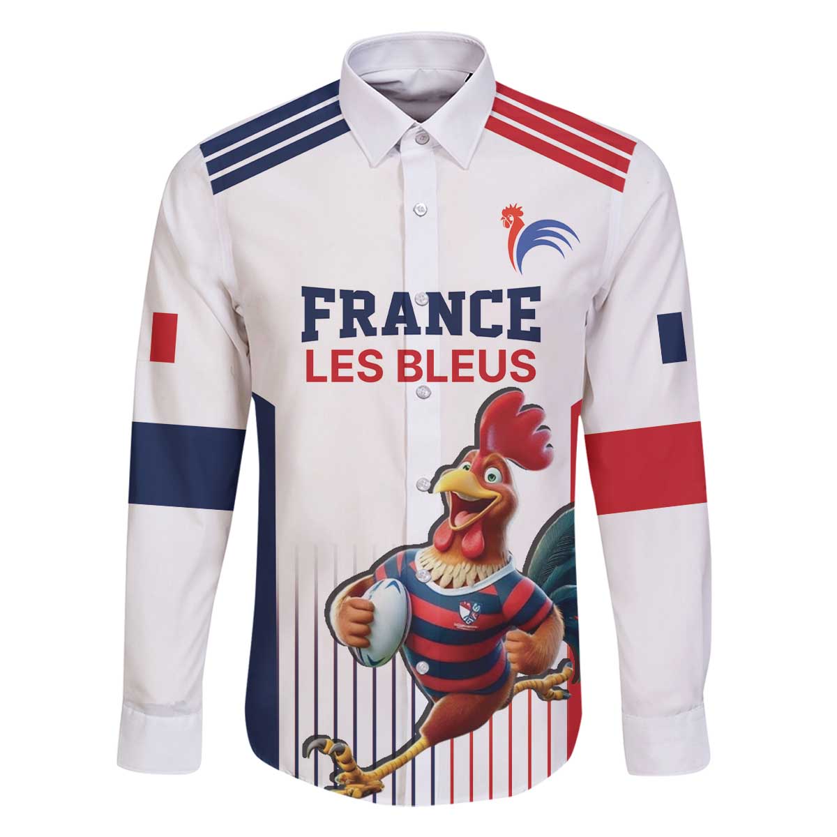 France Rugby Custom Family Matching Off The Shoulder Long Sleeve Dress and Hawaiian Shirt Come on Les Bleus White Style