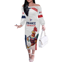 France Rugby Custom Family Matching Off The Shoulder Long Sleeve Dress and Hawaiian Shirt Come on Les Bleus White Style