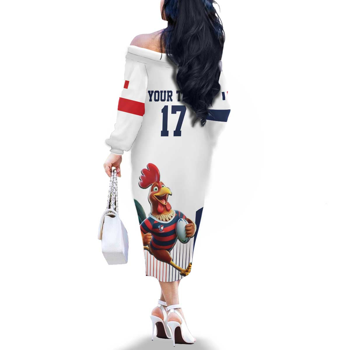 France Rugby Custom Family Matching Off The Shoulder Long Sleeve Dress and Hawaiian Shirt Come on Les Bleus White Style