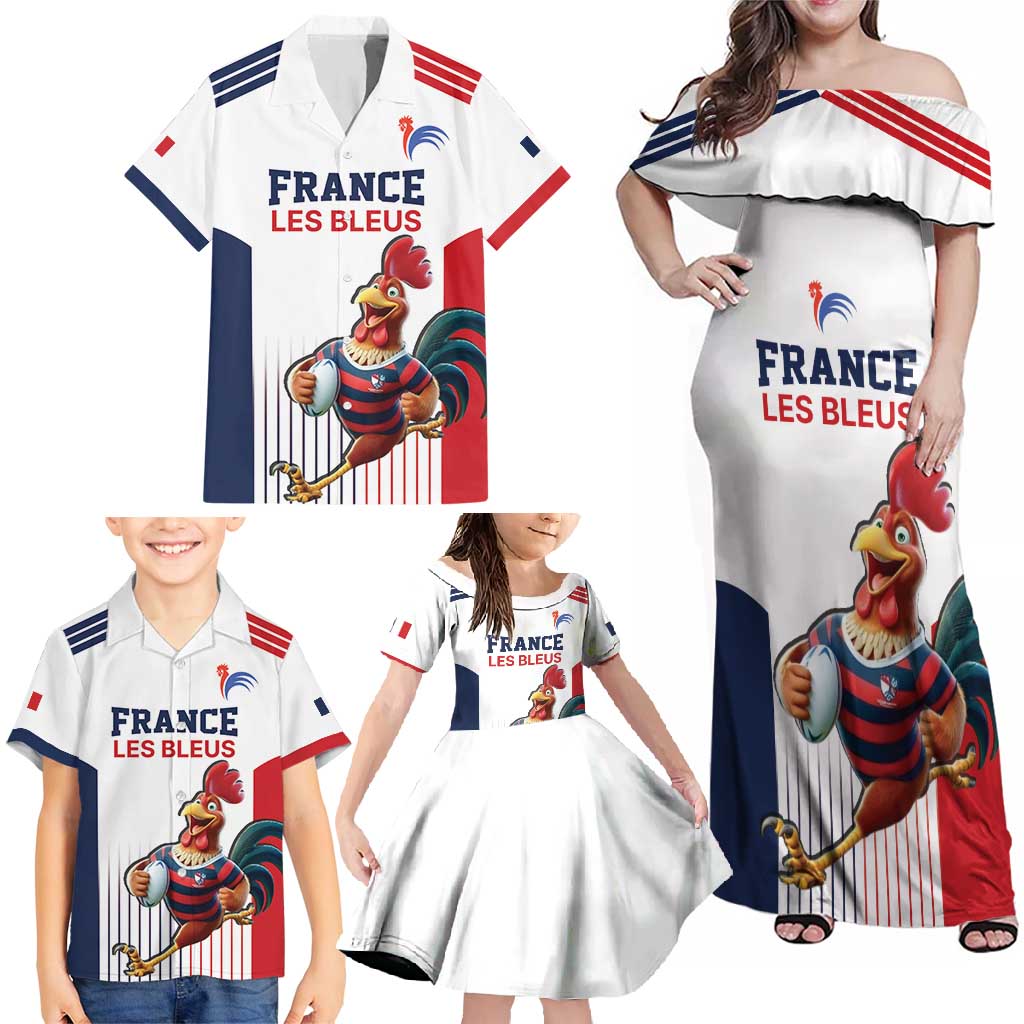 France Rugby Custom Family Matching Off Shoulder Maxi Dress and Hawaiian Shirt Come on Les Bleus White Style