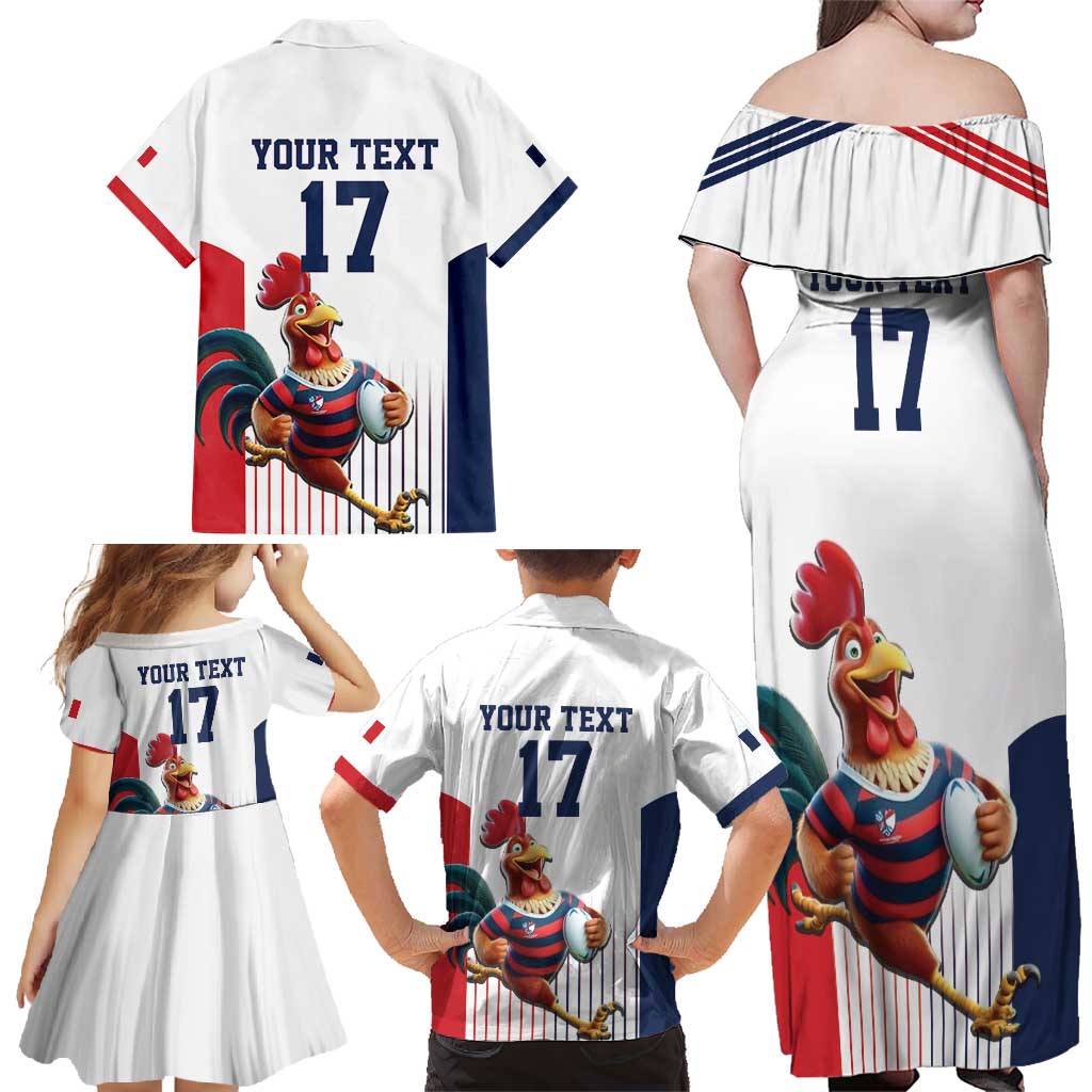 France Rugby Custom Family Matching Off Shoulder Maxi Dress and Hawaiian Shirt Come on Les Bleus White Style