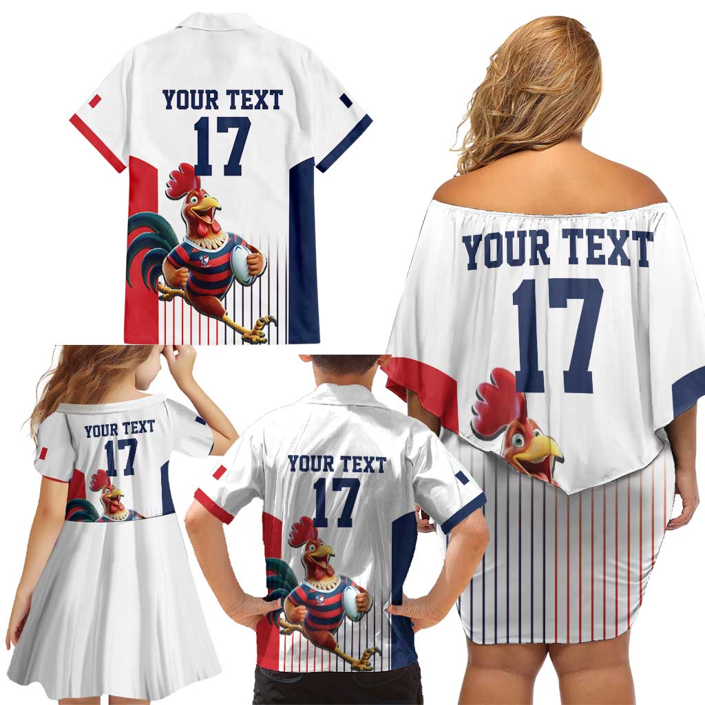 France Rugby Custom Family Matching Off Shoulder Short Dress and Hawaiian Shirt Come on Les Bleus White Style