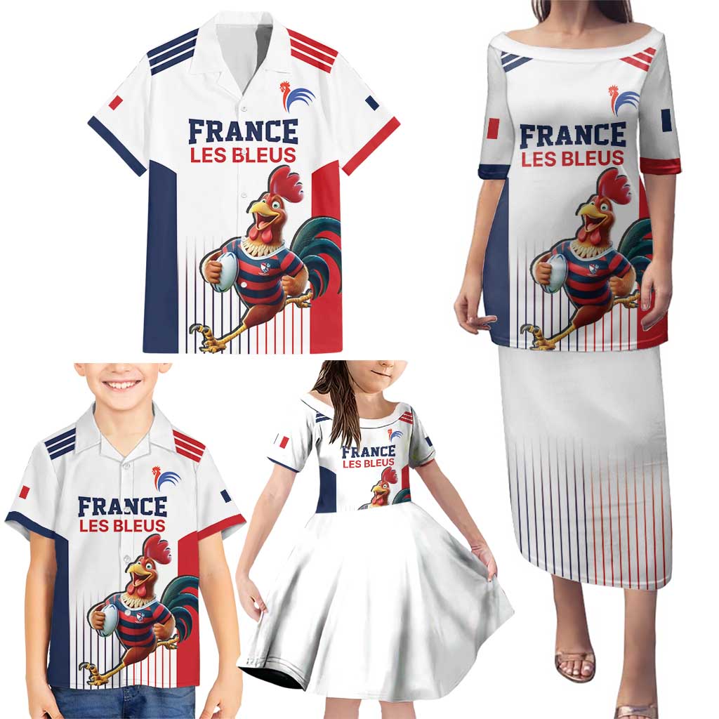 France Rugby Custom Family Matching Puletasi and Hawaiian Shirt Come on Les Bleus White Style