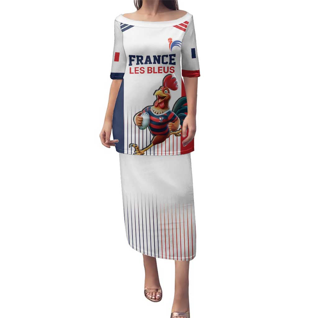 France Rugby Custom Family Matching Puletasi and Hawaiian Shirt Come on Les Bleus White Style