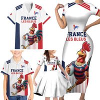 France Rugby Custom Family Matching Short Sleeve Bodycon Dress and Hawaiian Shirt Come on Les Bleus White Style