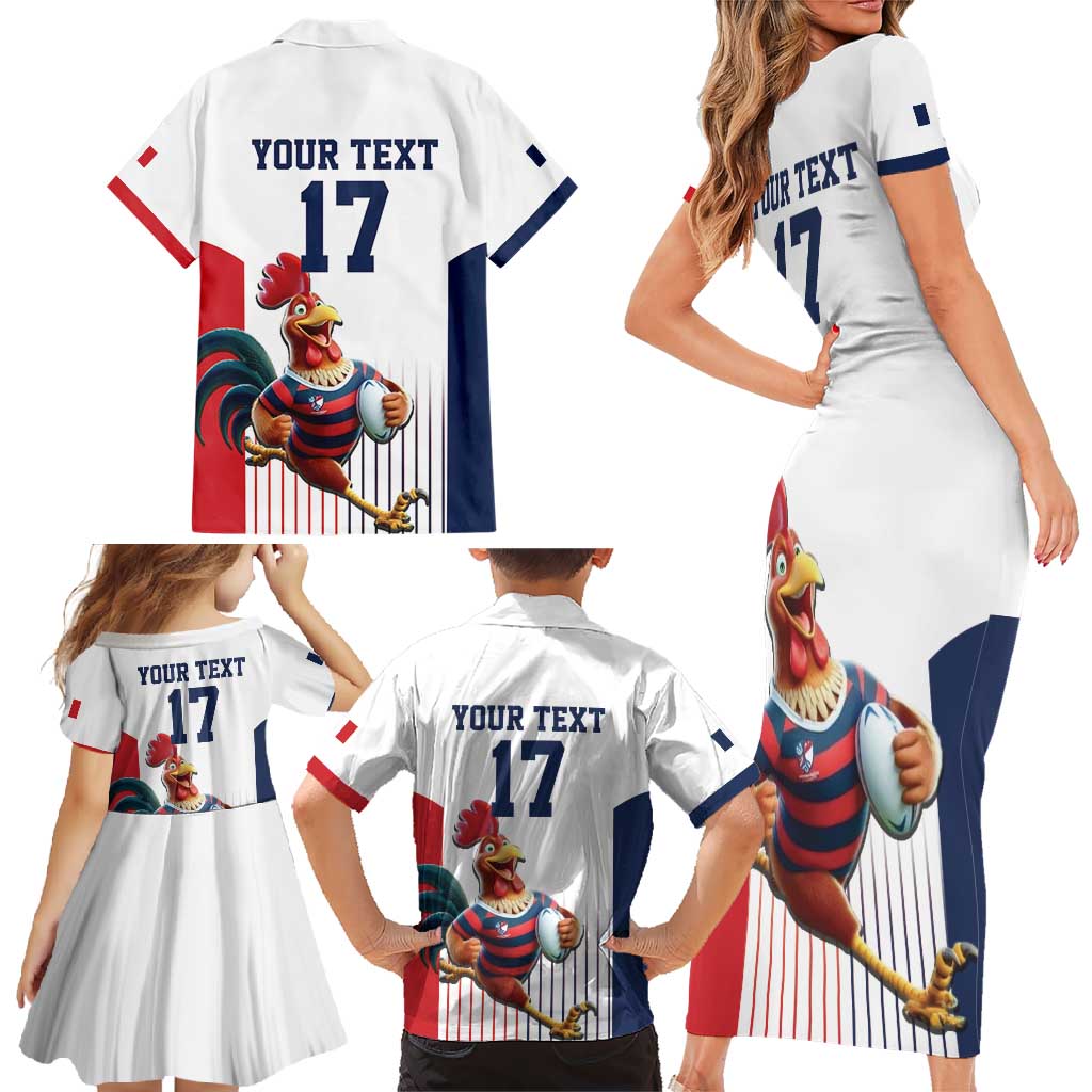 France Rugby Custom Family Matching Short Sleeve Bodycon Dress and Hawaiian Shirt Come on Les Bleus White Style