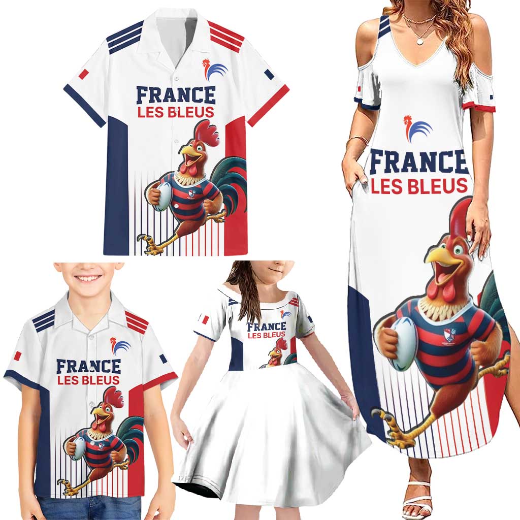 France Rugby Custom Family Matching Summer Maxi Dress and Hawaiian Shirt Come on Les Bleus White Style