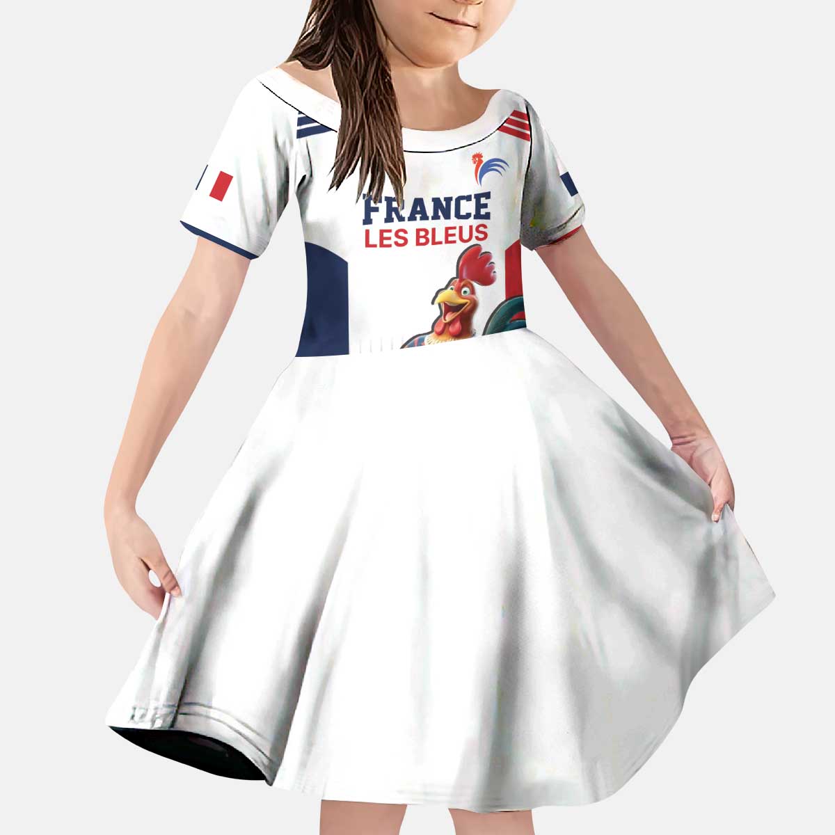 France Rugby Custom Kid Short Sleeve Dress Come on Les Bleus White Style