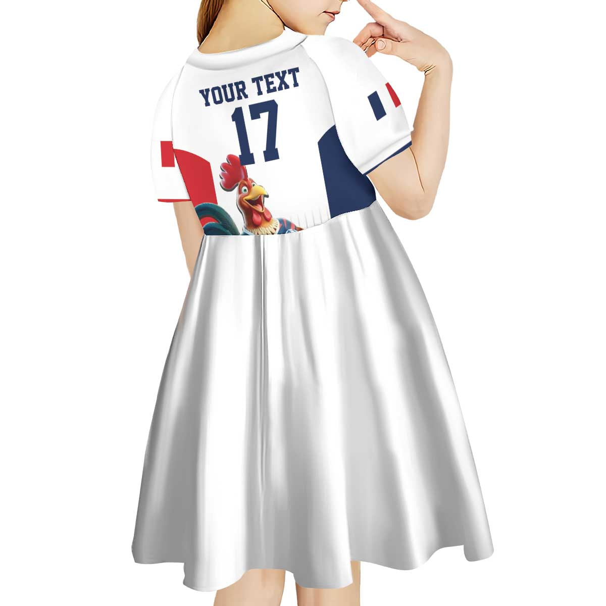 France Rugby Custom Kid Short Sleeve Dress Come on Les Bleus White Style