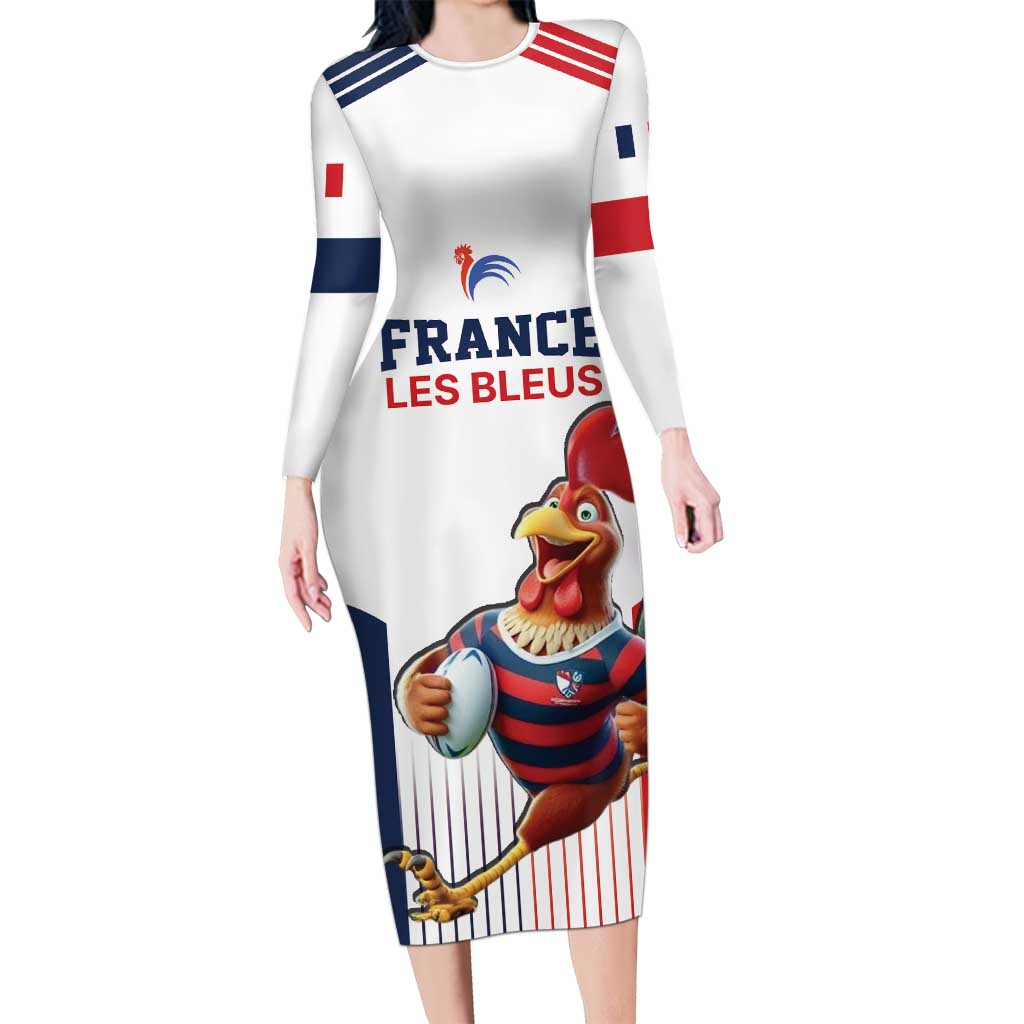 France Rugby Custom Long Sleeve Bodycon Dress Come on Les Bleus White Style