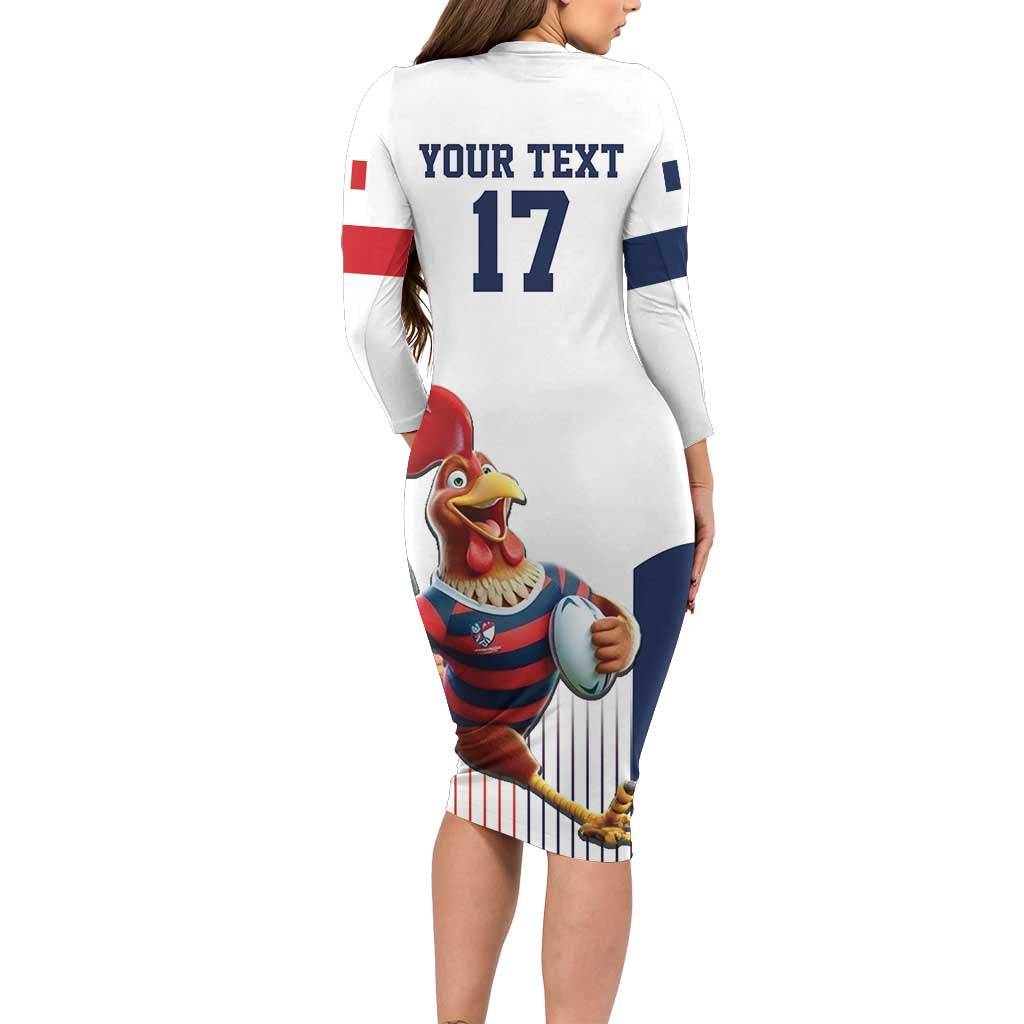 France Rugby Custom Long Sleeve Bodycon Dress Come on Les Bleus White Style