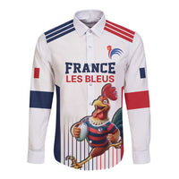 France Rugby Custom Long Sleeve Button Shirt Come on Les Bleus White Style