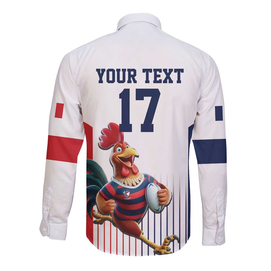 France Rugby Custom Long Sleeve Button Shirt Come on Les Bleus White Style