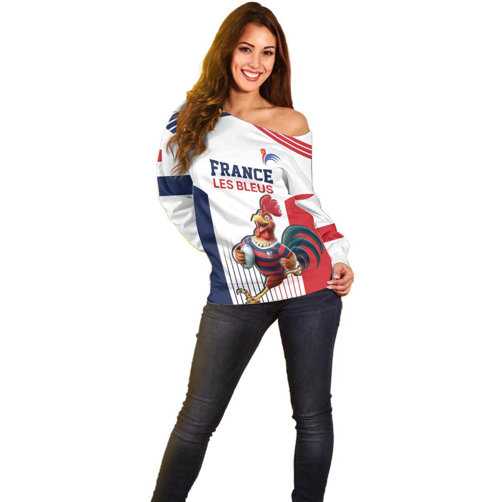 France Rugby Custom Off Shoulder Sweater Come on Les Bleus White Style
