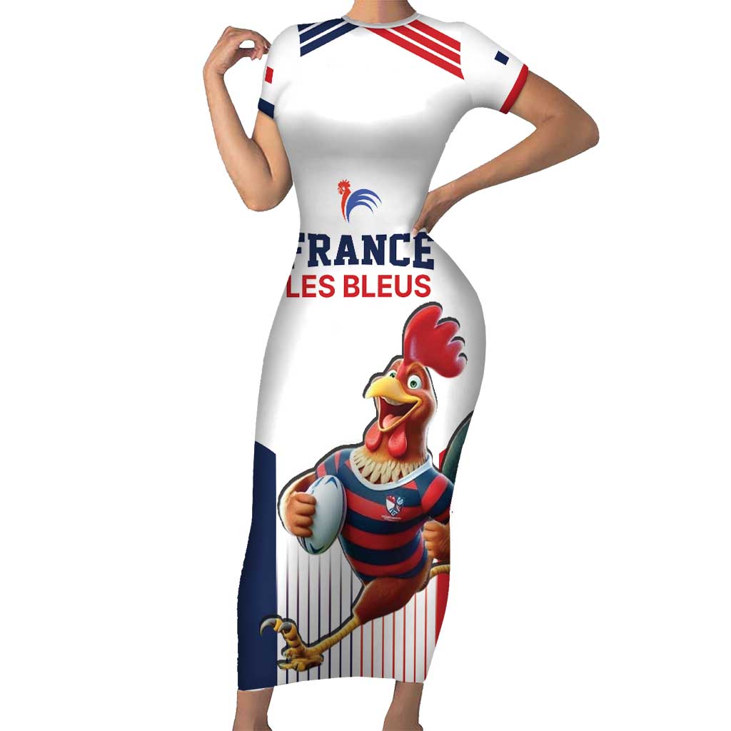 France Rugby Custom Short Sleeve Bodycon Dress Come on Les Bleus White Style