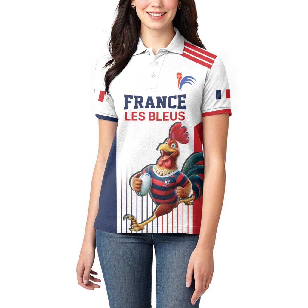 France Rugby Custom Women Polo Shirt Come on Les Bleus White Style