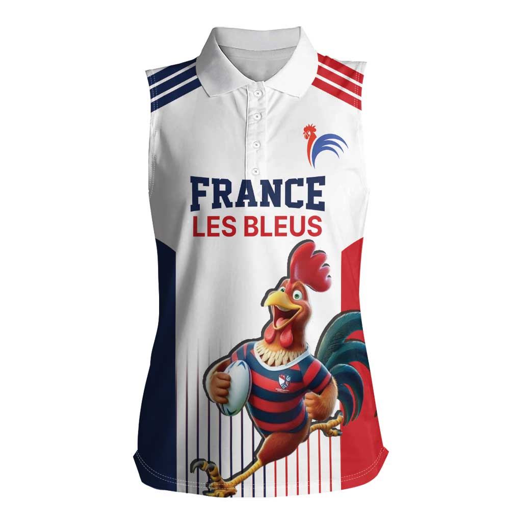 France Rugby Custom Women Sleeveless Polo Shirt Come on Les Bleus White Style