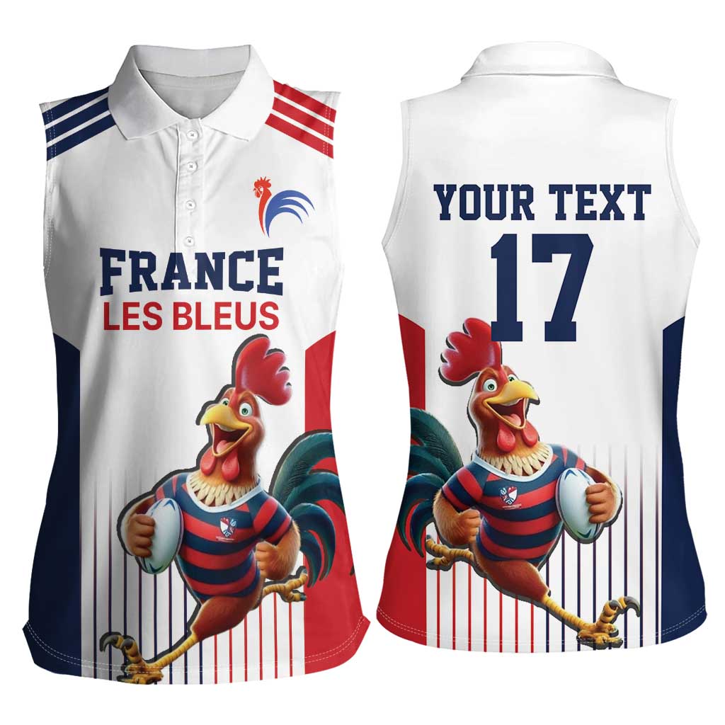 France Rugby Custom Women Sleeveless Polo Shirt Come on Les Bleus White Style