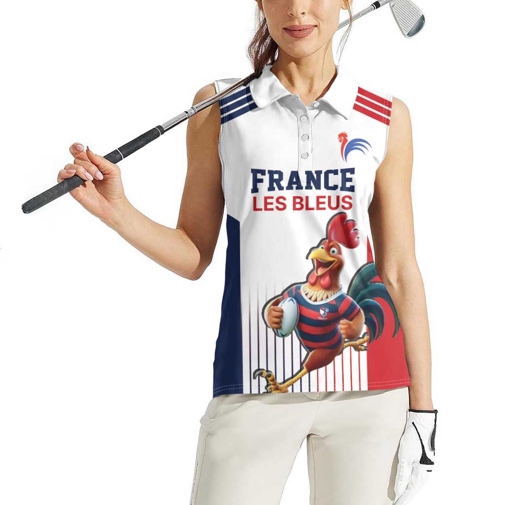 France Rugby Custom Women Sleeveless Polo Shirt Come on Les Bleus White Style
