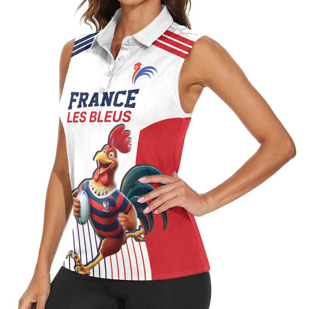 France Rugby Custom Women Sleeveless Polo Shirt Come on Les Bleus White Style