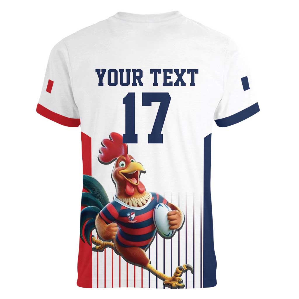 France Rugby Custom Women V-Neck T-Shirt Come on Les Bleus White Style