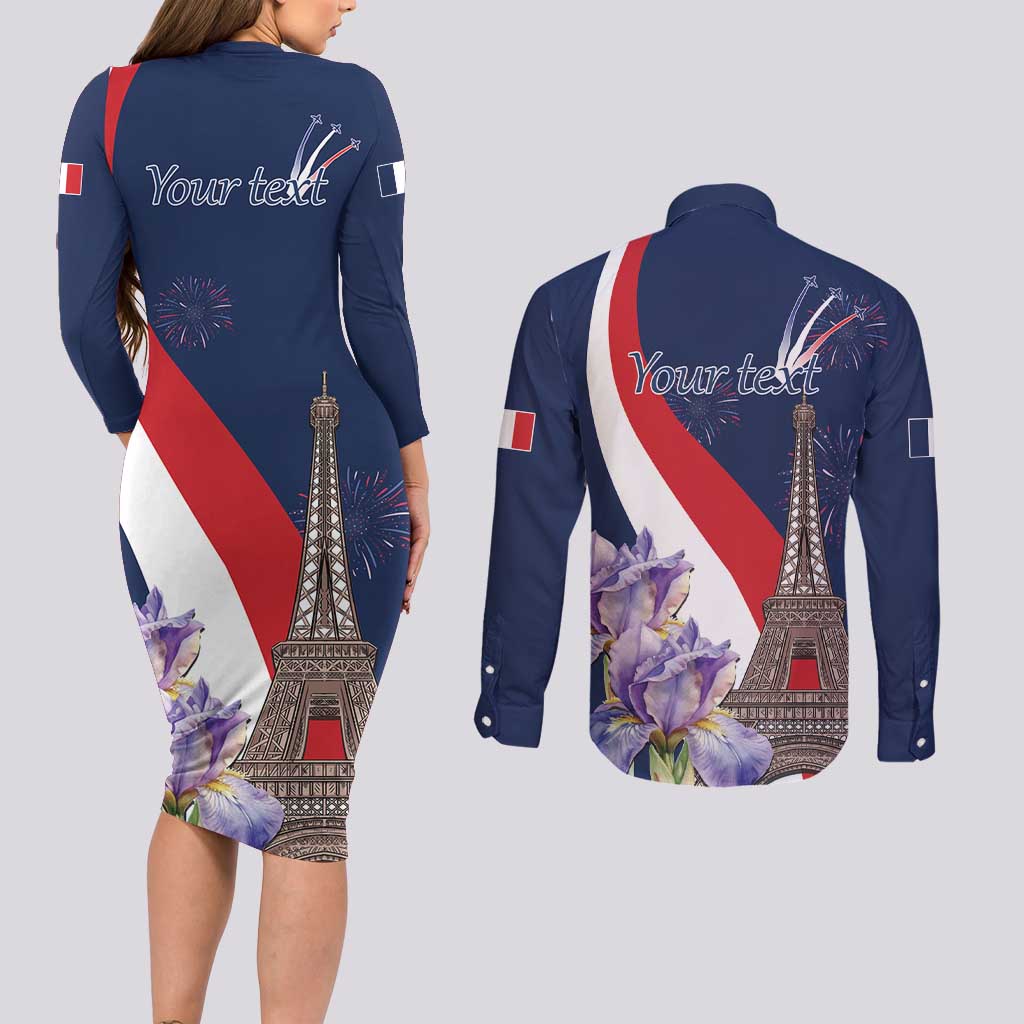 Personalized France Bastille Day Couples Matching Long Sleeve Bodycon Dress and Long Sleeve Button Shirt Le 14 Juillet