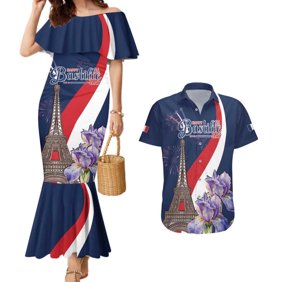 Personalized France Bastille Day Couples Matching Mermaid Dress and Hawaiian Shirt Le 14 Juillet