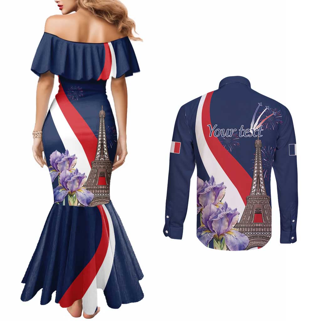 Personalized France Bastille Day Couples Matching Mermaid Dress and Long Sleeve Button Shirt Le 14 Juillet