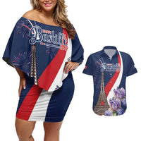 Personalized France Bastille Day Couples Matching Off Shoulder Short Dress and Hawaiian Shirt Le 14 Juillet