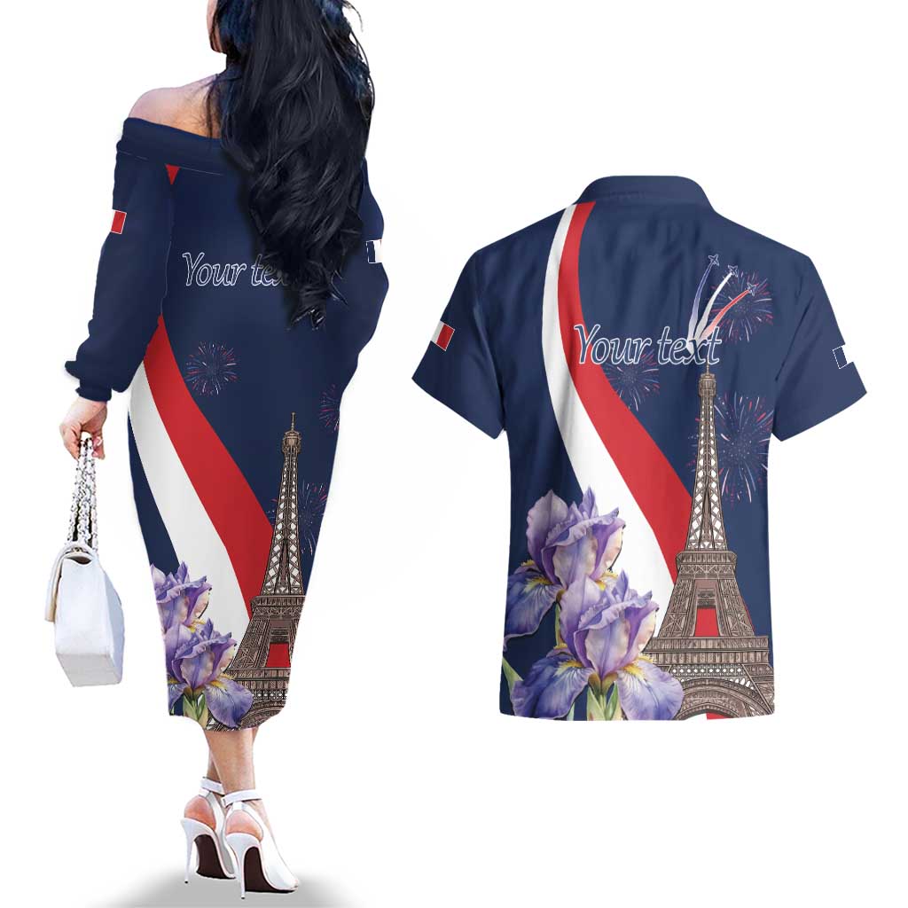 Personalized France Bastille Day Couples Matching Off The Shoulder Long Sleeve Dress and Hawaiian Shirt Le 14 Juillet