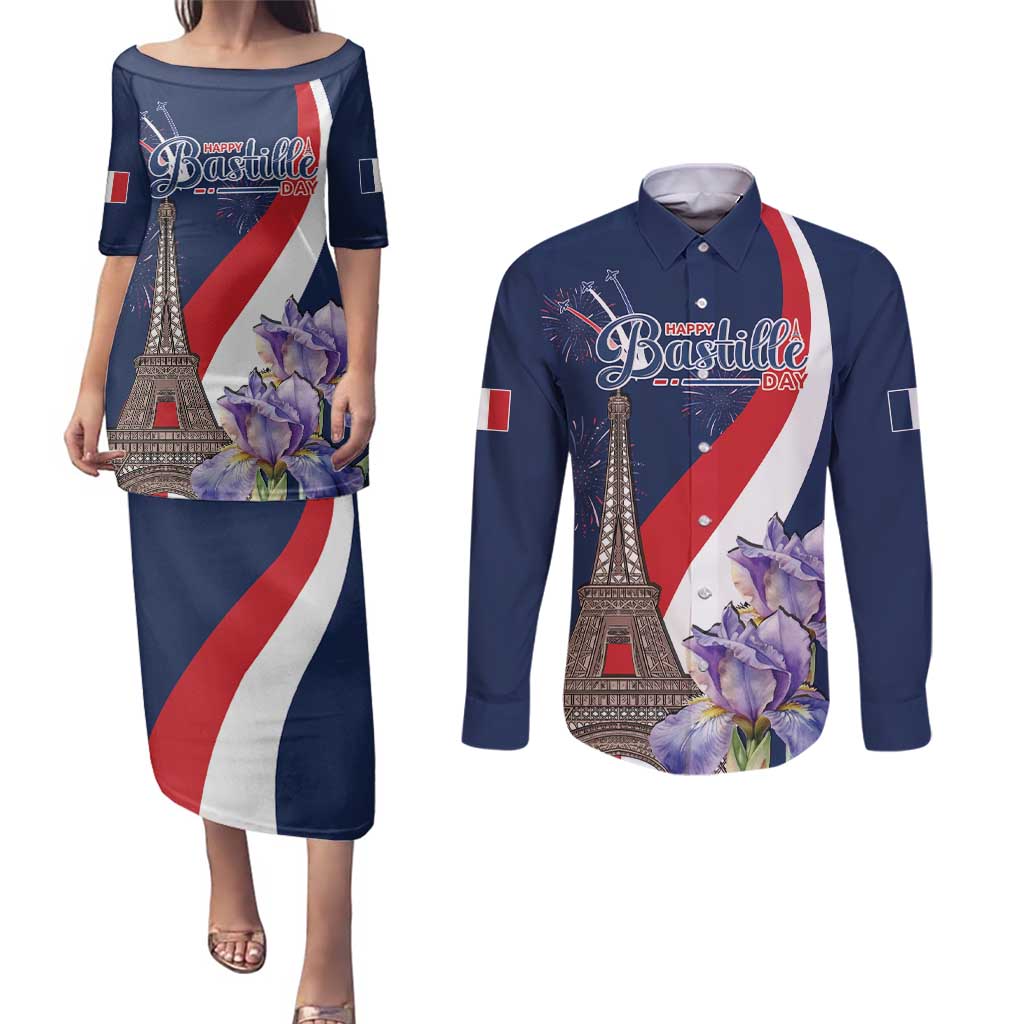 Personalized France Bastille Day Couples Matching Puletasi and Long Sleeve Button Shirt Le 14 Juillet