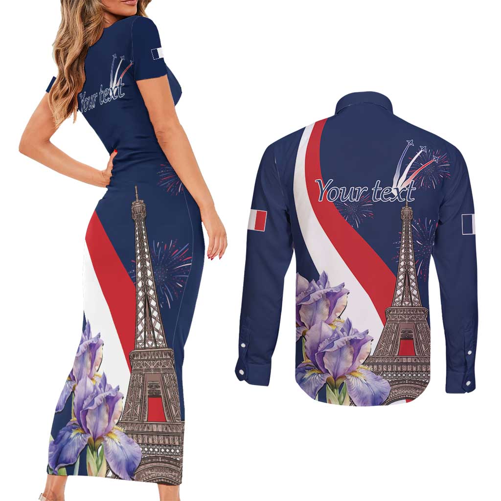 Personalized France Bastille Day Couples Matching Short Sleeve Bodycon Dress and Long Sleeve Button Shirt Le 14 Juillet