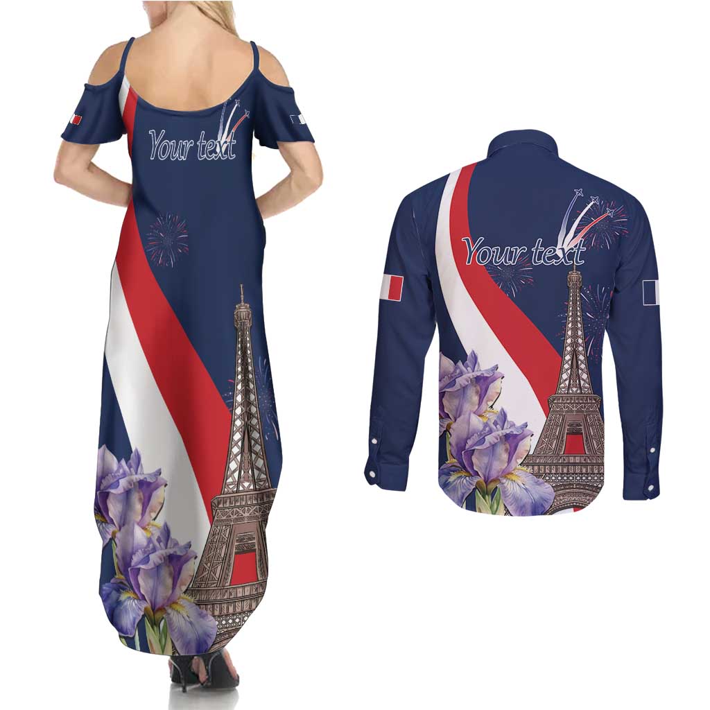Personalized France Bastille Day Couples Matching Summer Maxi Dress and Long Sleeve Button Shirt Le 14 Juillet
