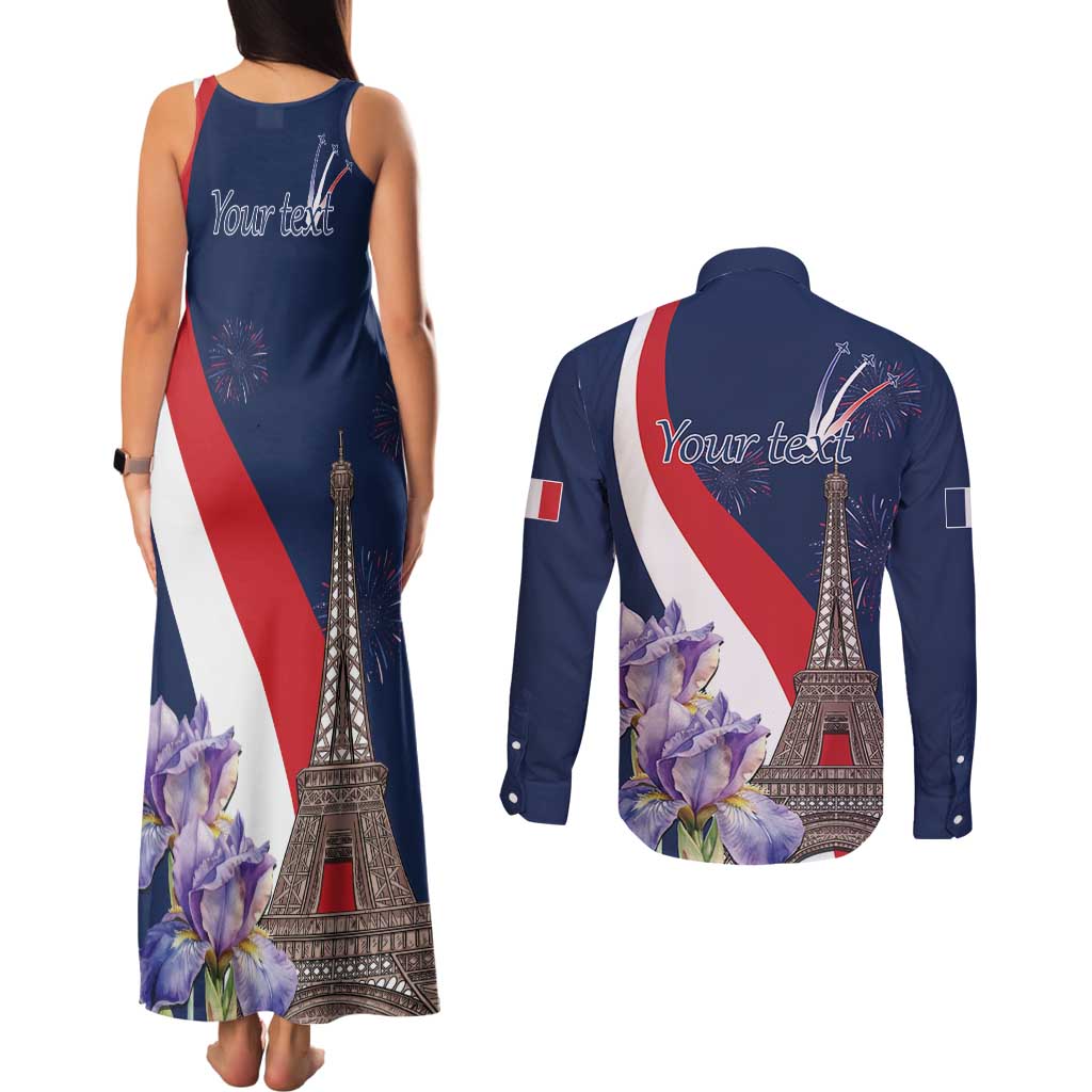 Personalized France Bastille Day Couples Matching Tank Maxi Dress and Long Sleeve Button Shirt Le 14 Juillet