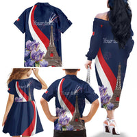Personalized France Bastille Day Family Matching Off The Shoulder Long Sleeve Dress and Hawaiian Shirt Le 14 Juillet