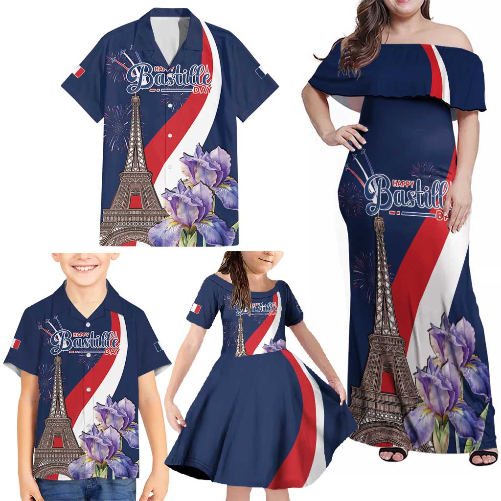 Personalized France Bastille Day Family Matching Off Shoulder Maxi Dress and Hawaiian Shirt Le 14 Juillet