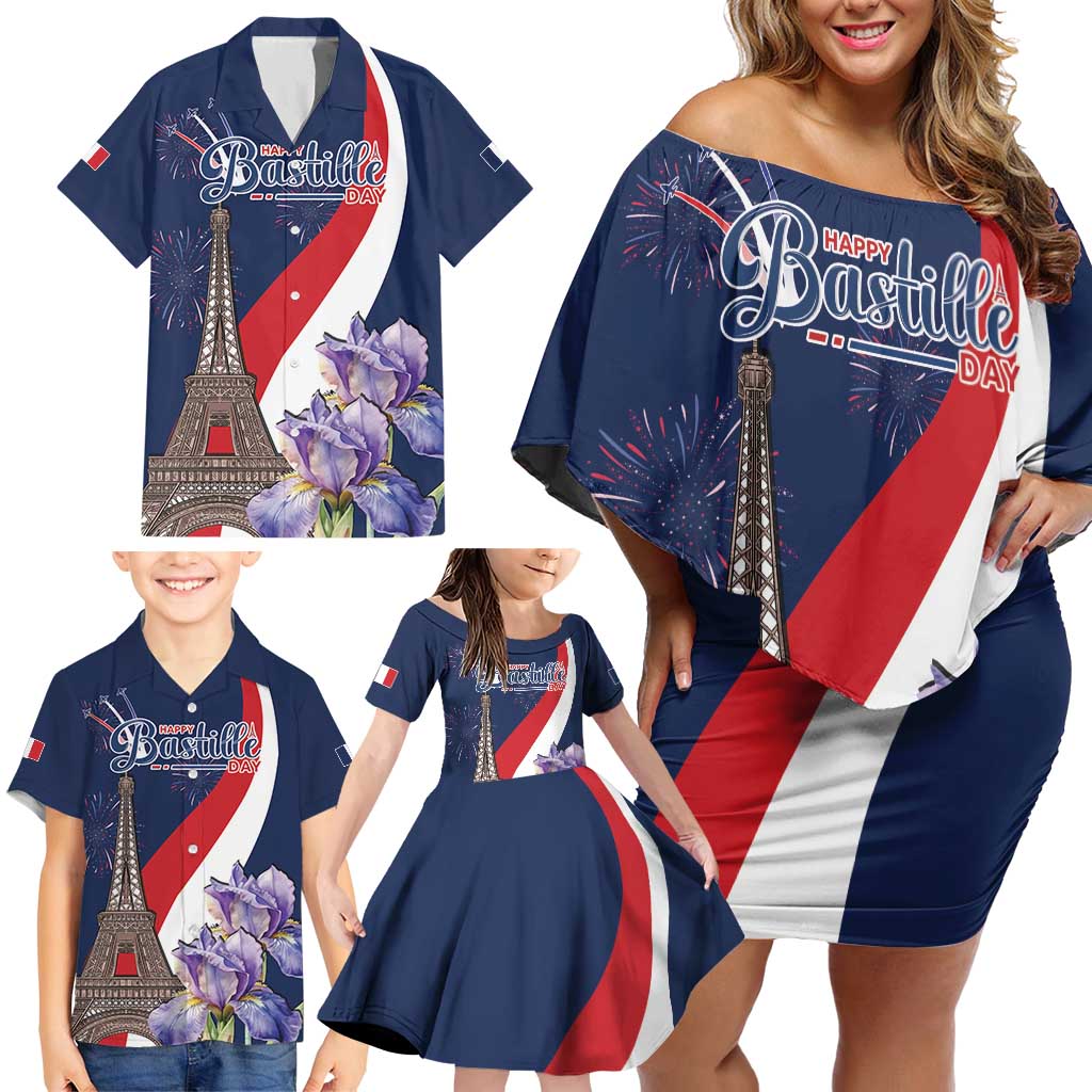 Personalized France Bastille Day Family Matching Off Shoulder Short Dress and Hawaiian Shirt Le 14 Juillet
