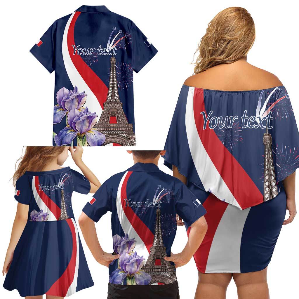 Personalized France Bastille Day Family Matching Off Shoulder Short Dress and Hawaiian Shirt Le 14 Juillet